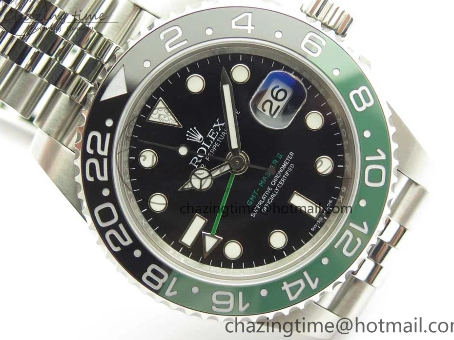 Best AAA Replica Sites GMT-Master Bezel Ceramic Black BPF Bracelet on Green Jubilee 126710 3347 SS Dial A II UrbanChic Black BLRO SS 1225
